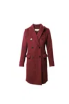Michael Kors Double Breasted Felt Coat In Burgundy Wool In Red