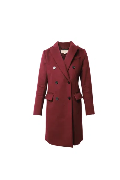 Michael Kors Double Breasted Felt Coat In Burgundy Wool In Red