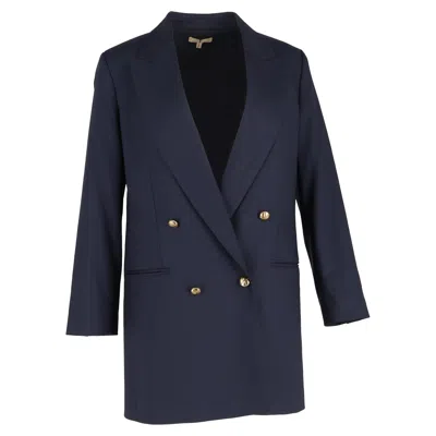 Michael Kors Double Breasted Long Blazer In Navy Blue Polyester