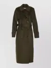 Michael Kors Double-breasted Long Coat Belted At Waist In Green