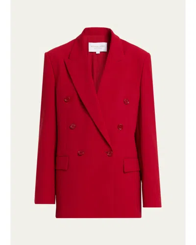 Michael Kors Double Breasted Virgin Wool Blend Blazer In Red