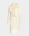 Michael Kors Double Breasted Wool Coat With Mohair Collar In Ivory