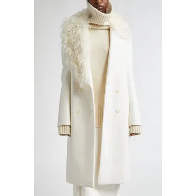 MICHAEL KORS MICHAEL KORS COLLECTION DOUBLE BREASTED WOOL MELTON COAT WITH FAUX FUR TRIM