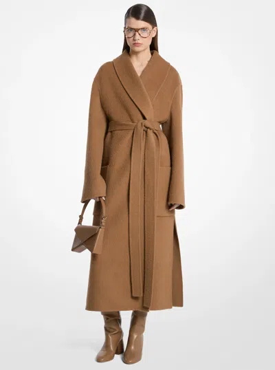 Michael Kors Double Faced Brushed Alpaca Blend Bathrobe Coat In Brown