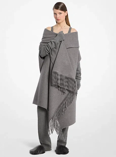 Michael Kors Double Faced Wool Fringed Clutch Coat In Gray