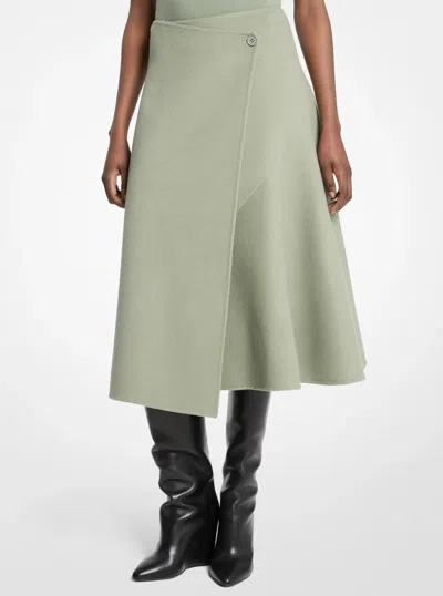 Michael Kors Double Faced Wool Wrap Skirt In Green