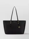 Michael Kors 'quinn' Black Medium Tote Bag With Removable Logo Charm And Embossed Logo Lettering On The Front In Black