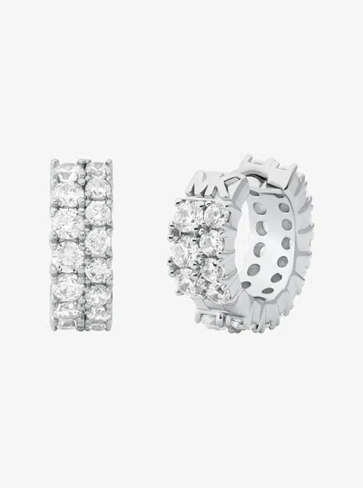 Michael Kors Double Pavé Huggie Earrings In Metallic