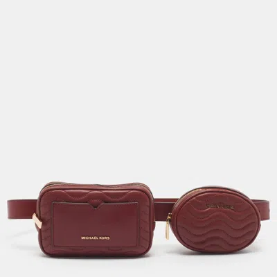 Pre-owned Michael Kors Double Pouch Utility Red Quilted Leather Belt Bag