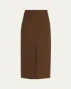 Michael Kors Double Slit Pencil Wool Skirt In Java