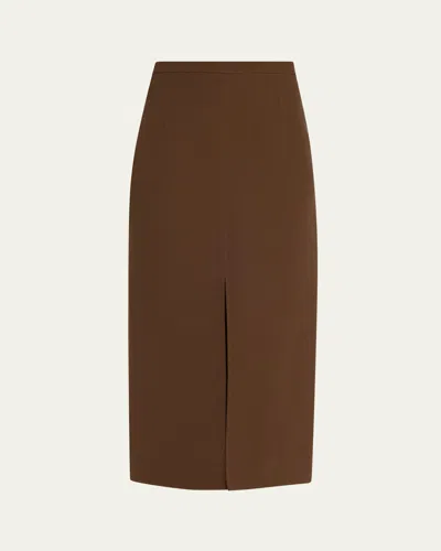 Michael Kors Double Slit Pencil Wool Skirt In Java