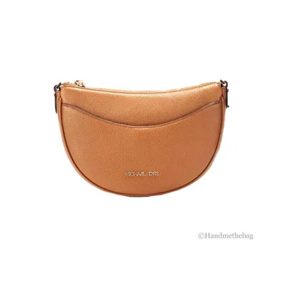 Michael Kors Dover Small Luggage Pebbled Leather Half Moon Crossbody Bag Women's Purse In Gold