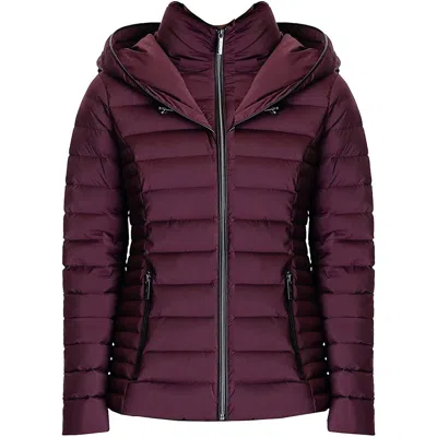 Michael Kors Down Fill With Bib Short Full Zip Puffer Jacket In Burgundy In Red