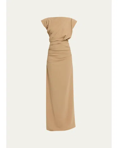 Michael Kors Draped Cap-sleeve Wool Column Gown In Brown