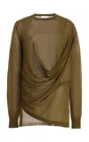 Michael Kors Draped Cashmere Merino Silk Top In Green