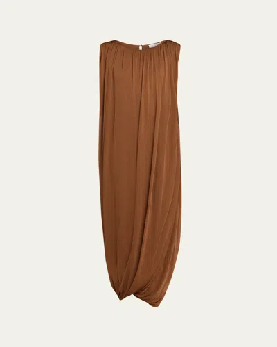 Michael Kors Draped Chiffon Blouson Maxi Dress In Brown