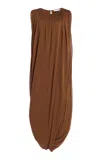 Michael Kors Draped Chiffon Jersey Midi Dress In Brown
