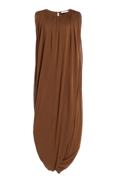 Michael Kors Draped Chiffon Jersey Midi Dress In Brown