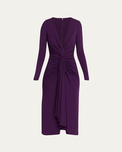 Michael Kors Draped Deep V-neck Midi Dress In Purple