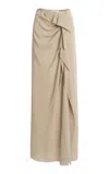 Michael Kors Draped Fluid Wool Crepe Pareo Maxi Skirt In Neutral