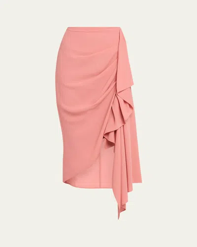 Michael Kors Draped Fluid Wool Midi Pencil Skirt In Pink