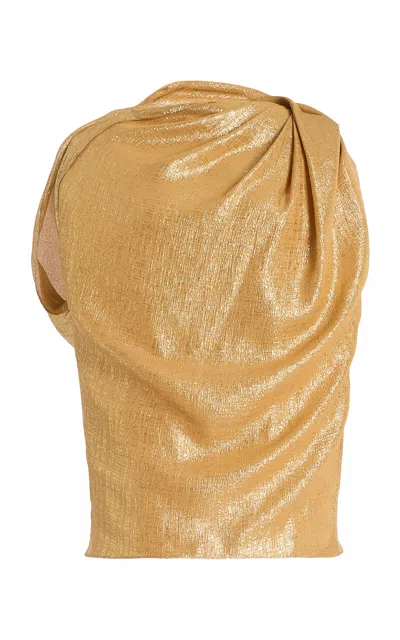 Michael Kors Draped Georgette Lamé Blouse In Gold