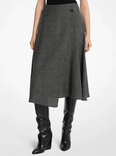 Michael Kors Draped Glen Plaid Wool Wrap Skirt In Black