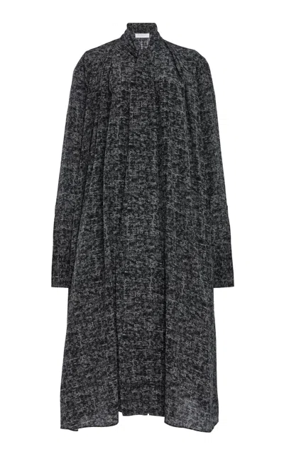 Michael Kors Draped Glenplaid Crepe De Chine Midi Shirt Dress In Grey