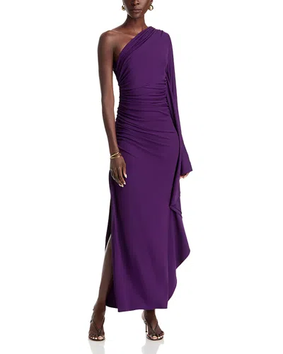 Michael Kors Draped Matte Jersey One Shoulder Gown In Purple