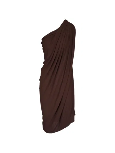 Michael Kors Collection Draped Matte Jersey One-shoulder Dress In Brown