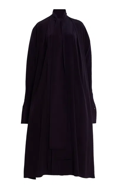 Michael Kors Draped Organic Crepe De Chine Midi Shirt Dress In Purple