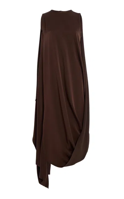Michael Kors Draped Techno Satin Midi Dress In Brown