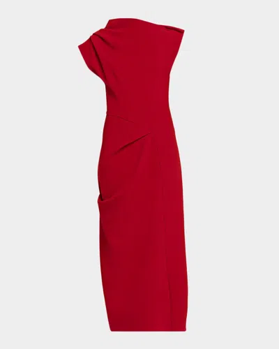 Michael Kors Draped Wool Cap-sleeve Midi Dress In Red