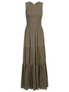 Michael Kors Olive Green Long Dress With Shirred Effect