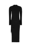 Michael Kors Black Crewneck Midi Dress With Ruched Detail In Wool Woman