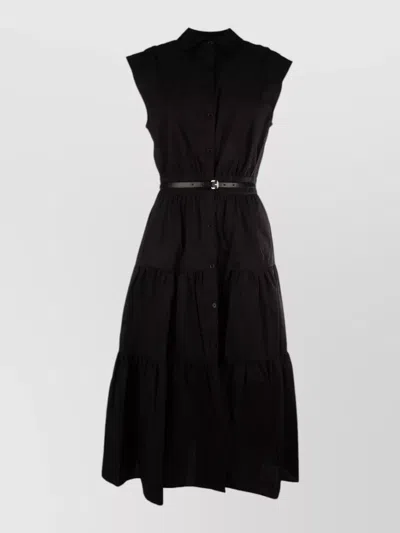 Michael Kors Dress Belted Waist Sleeveless Tiered Skirt In Black