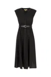 Michael Kors Stretch Organic Cotton Poplin Midi Dress In Black