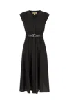 Michael Kors Stretch Organic Cotton Poplin Midi Dress In Black