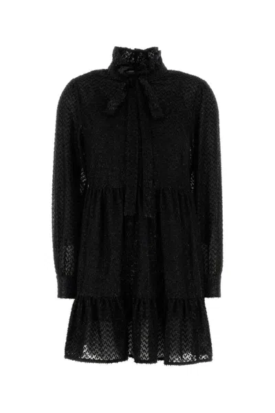 Michael Kors High Neck Long Sleeve Dress With Overlay In Black