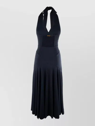 Michael Kors Dress Flared Skirt Halter Neckline Keyhole In Black