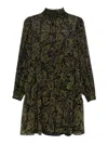 Michael Kors Paisley Pattern Long-sleeved Dress With Ruffle Accents In Green