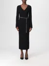 Michael Kors Wool Blend Belted Midi Dress In Black