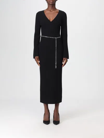 Michael Kors Wool Blend Belted Midi Dress In Black