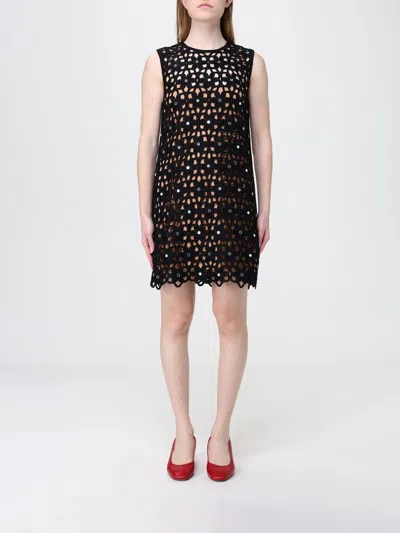 Michael Kors Mirror Embellished Floral Crochet Dress In Black