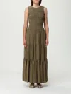 Michael Kors Olive Green Long Dress With Shirred Effect