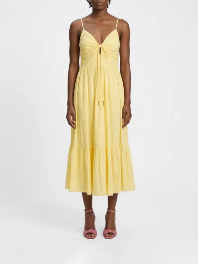Michael Kors Ruched Bodice Dress Tiered Skirt Straps In Yellow