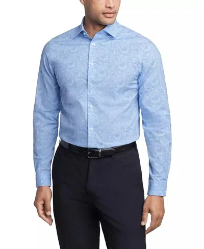 Michael Kors Dress Shirt Mens Blue Paisley Stretch Regular Fit Fts279