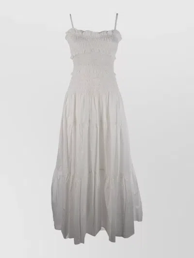 Michael Kors Dress Smocked Bodice Spaghetti Straps Tiered Skirt In White