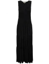 Michael Kors Black Crewneck Sleeveless Long Dress With Ruches And Ruffled Skirt In Tech Fabric Woman