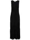 Michael Kors Black Crewneck Sleeveless Long Dress With Ruches And Ruffled Skirt In Tech Fabric Woman